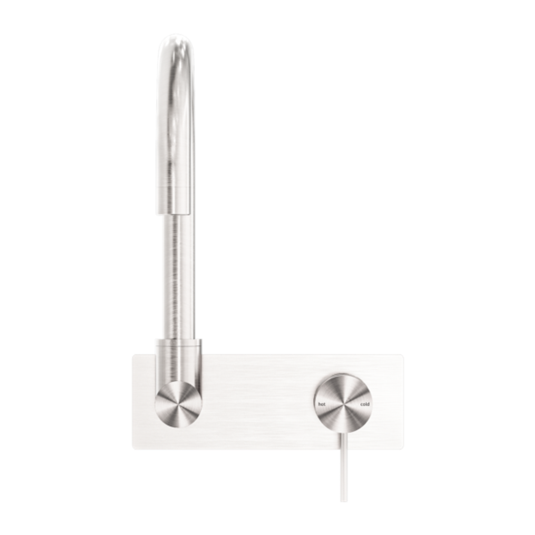 Nero Mecca Wall Basin/Bath Mixer Swivel Spout Handle Up - Brushed Nickel