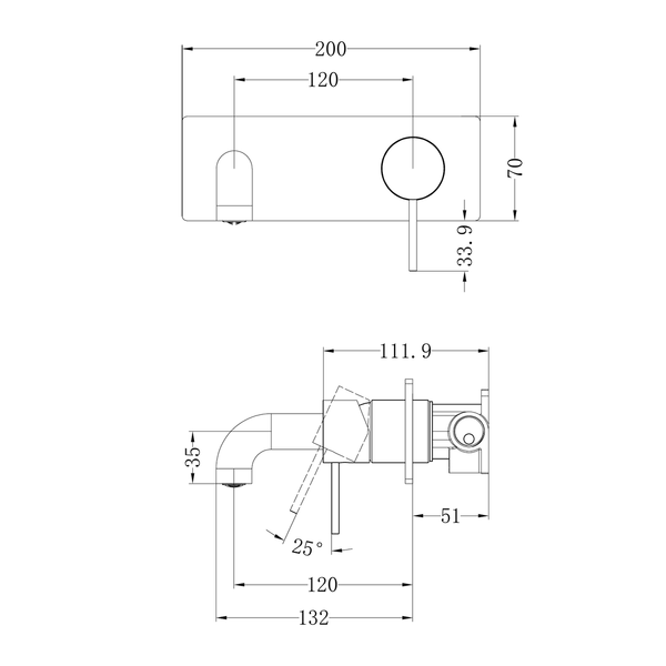 Nero Mecca Wall Basin/Bath Mixer 120Mm Brushed Gold