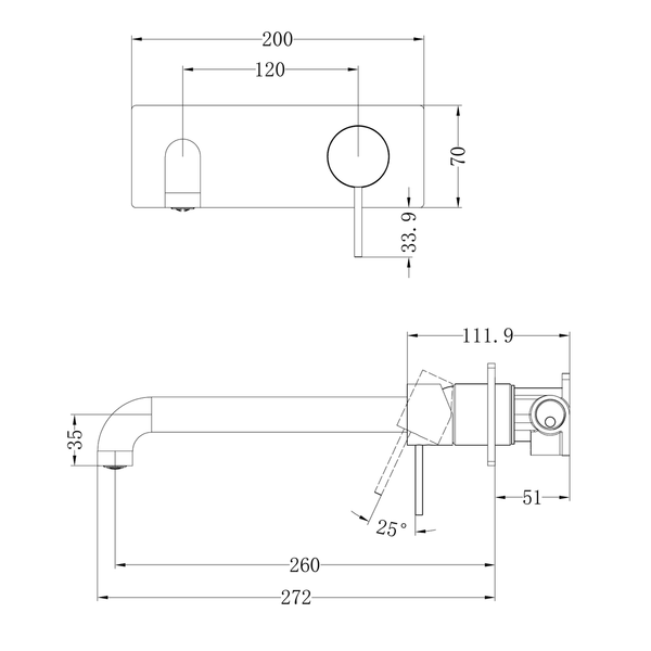 Nero Mecca Wall Basin/Bath Mixer 260Mm Brushed Nickel