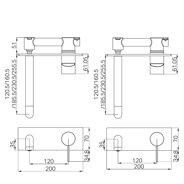 Nero Mecca Wall Basin/Bath Mixer 185Mm Trim Kits Only Chrome