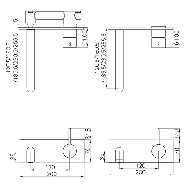 Nero Mecca Wall Basin/Bath Mixer Handle Up 160Mm Trim Kits Only Chrome