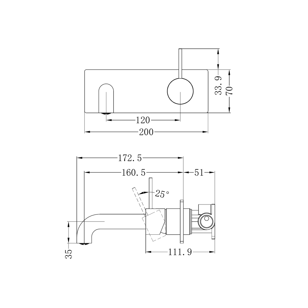 Nero Mecca Wall Basin/Bath Mixer Handle Up 160Mm Brushed Bronze
