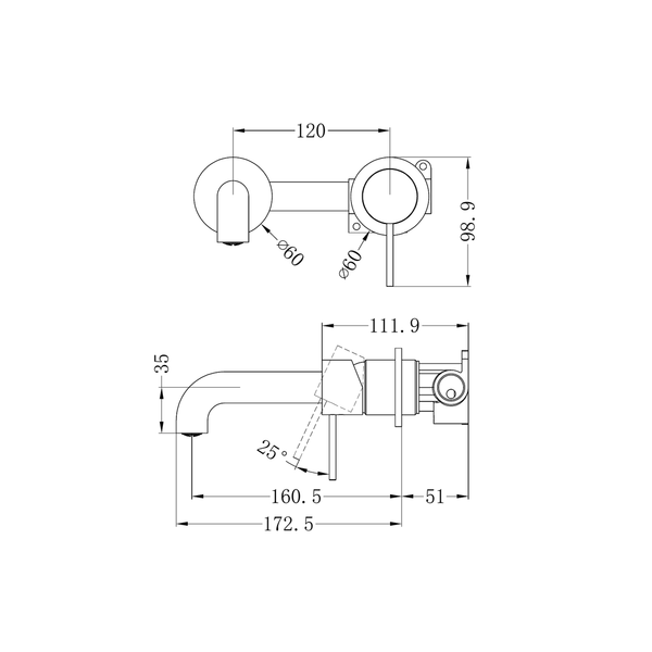 Nero Mecca Wall Basin/Bath Mixer Separate Back Plate 160Mm Brushed Bronze