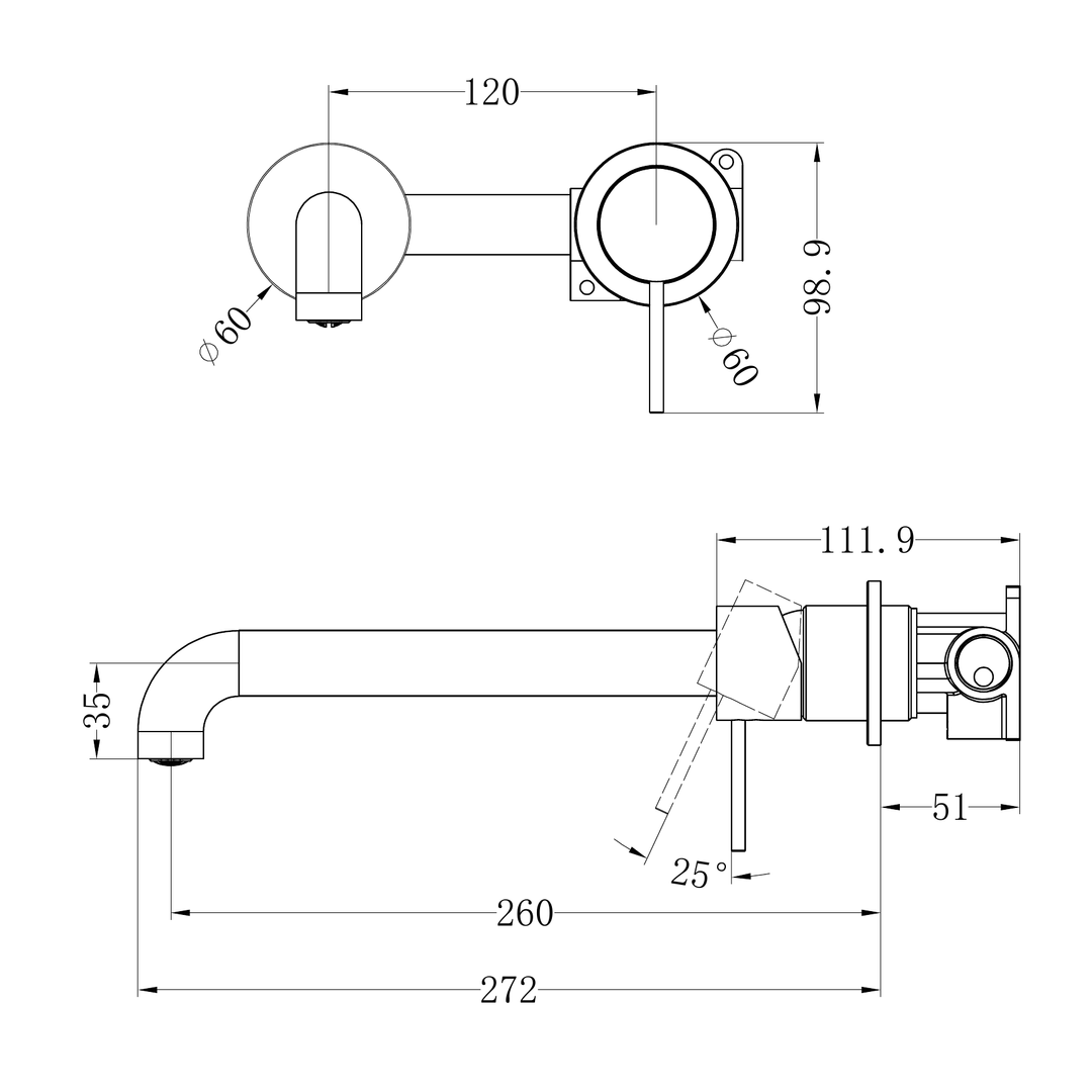 Nero Mecca Wall Basin/Bath Mixer Separate Back Plate 260Mm Trim Kits Only Brushed Bronze