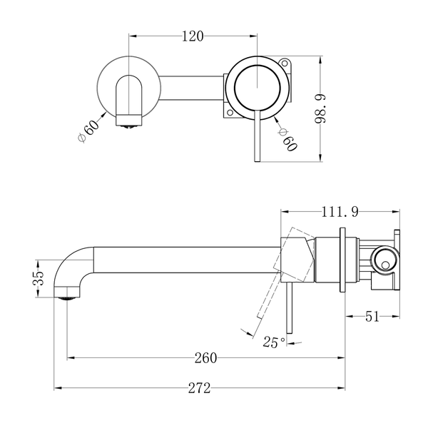 Nero Mecca Wall Basin/Bath Mixer Separate Back Plate 260Mm Brushed Nickel