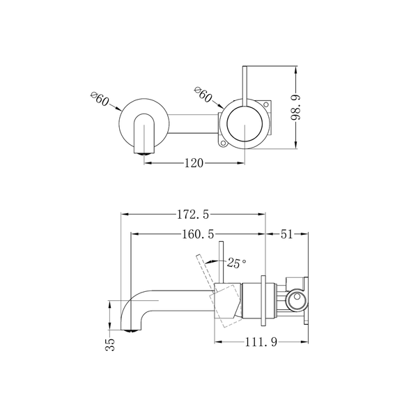 Nero Mecca Wall Basin/Bath Mixer Separate Back Plate Handle Up 160Mm Matte White