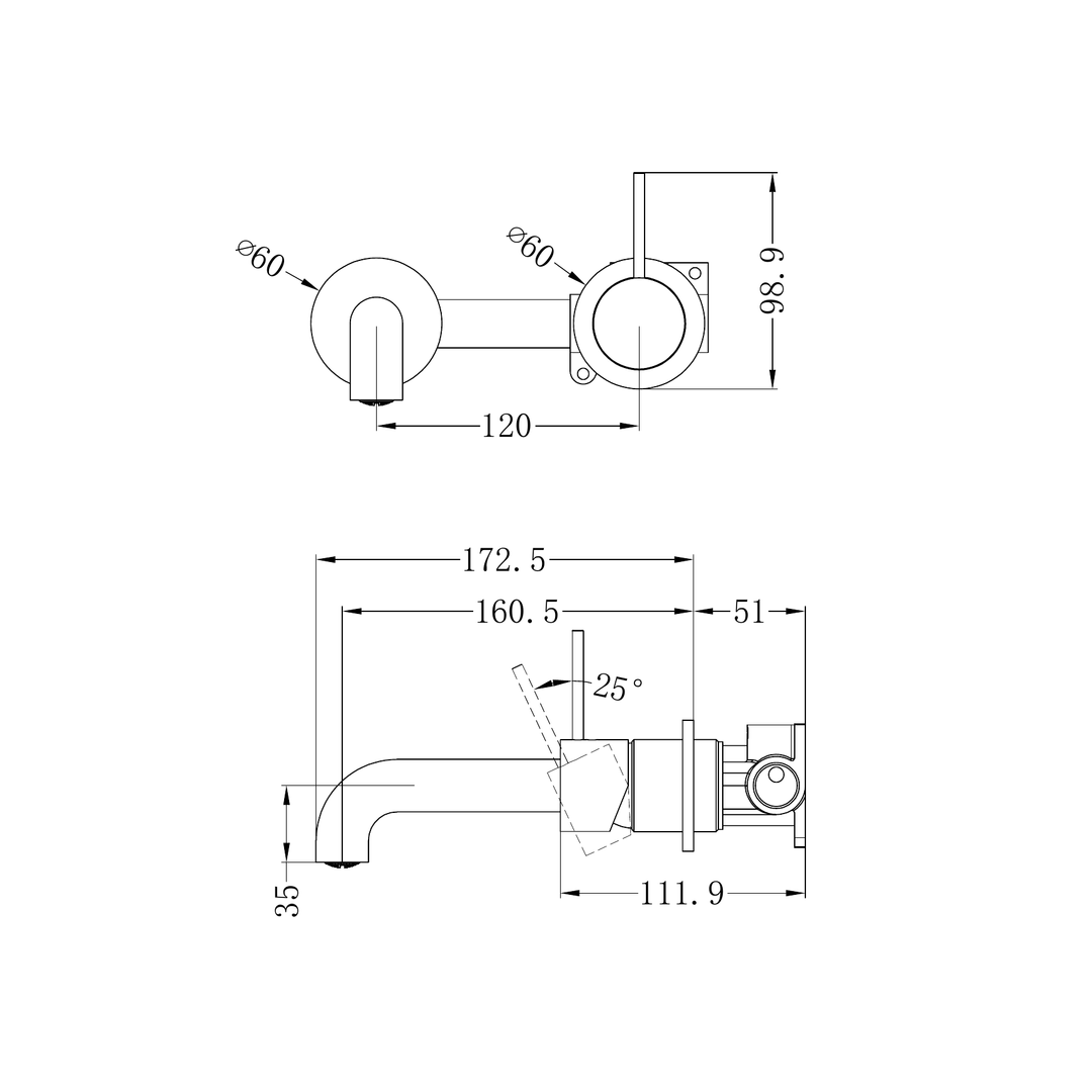 Nero Mecca Wall Basin/Bath Mixer Separate Back Plate Handle Up 160Mm Brushed Bronze