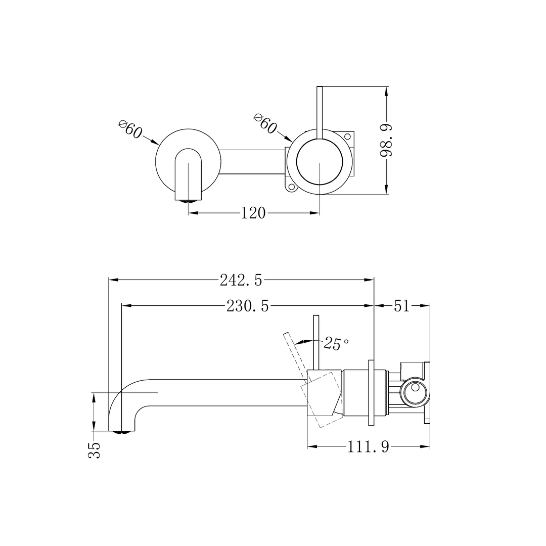 Nero Mecca Wall Basin/Bath Mixer Separate Back Plate Handle Up 230Mm Matte White