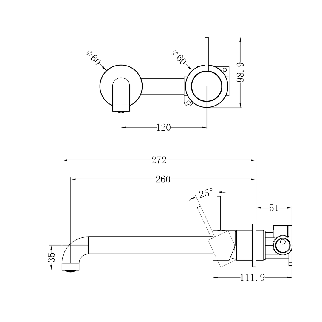 Nero Mecca Wall Basin/Bath Mixer Sep. Back Plate Handle Up 260Mm Trim Kit Only Brushed Bronze