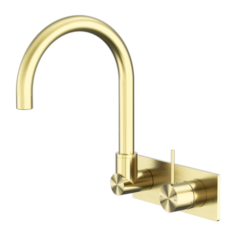 Nero Mecca Wall Basin/Bath Mixer Swivel Spout Handle Up - Brushed Gold