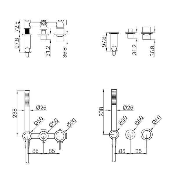 Nero Mecca Shower Mixer Diverter System Separate Back Plate Trim Kits Only Matte White
