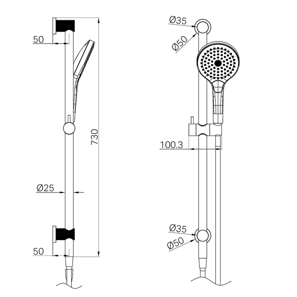 Opal Nero Shower Rail With Air Nero Shower Ii - Brushed Bronze