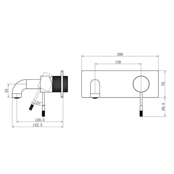 Nero Opal Wall Basin/Bath Mixer 120Mm Brushed Nickel