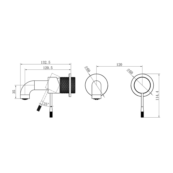 Nero Opal Wall Basin/Bath Mixer Separate Back Plate 120Mm Brushed Nickel