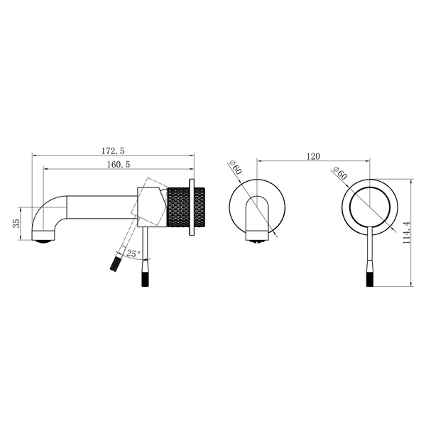 Nero Opal Wall Basin/Bath Mixer 160mm Spout Separate Back Plate Brushed Bronze