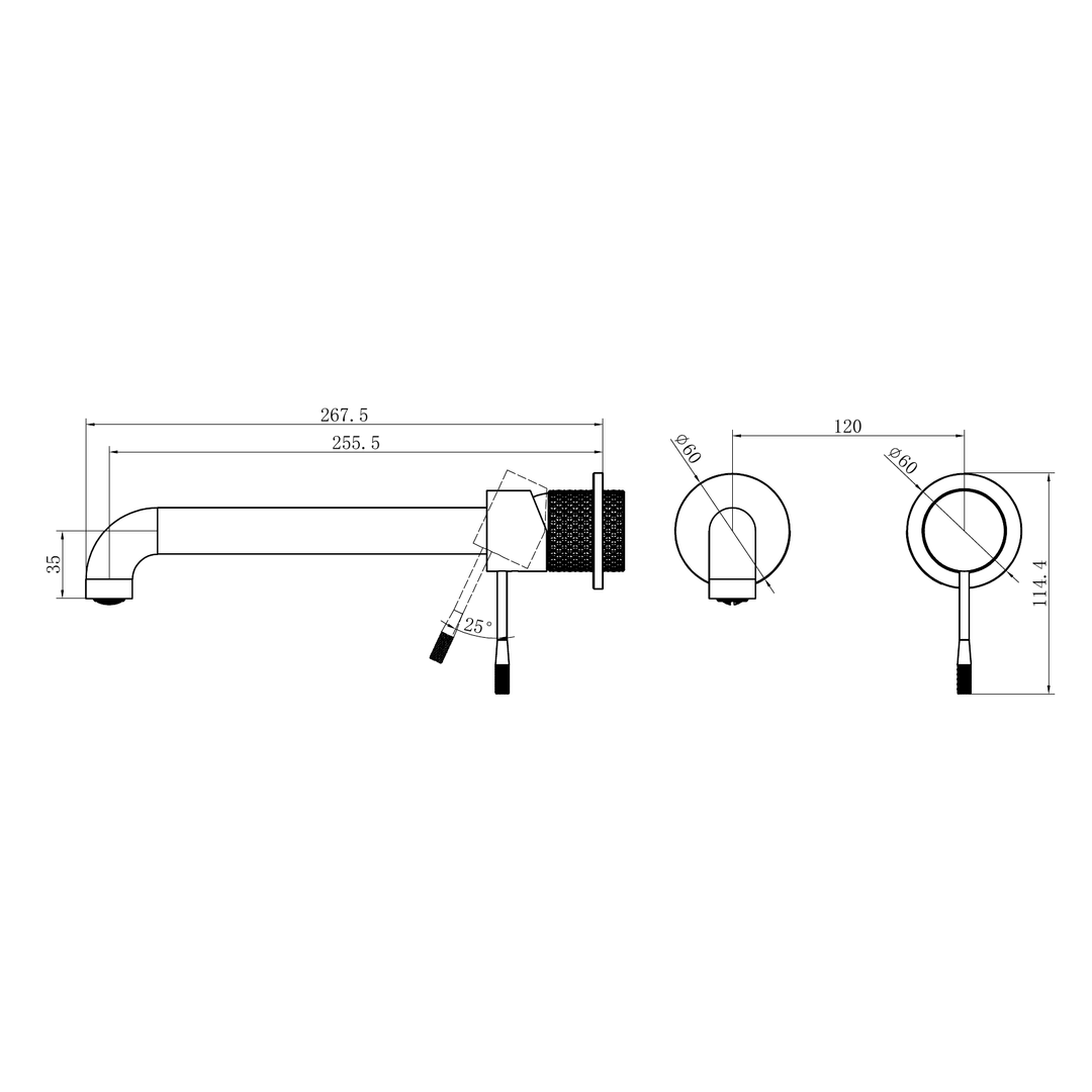 Nero Opal Wall Basin/Bath Mixer Separate Back Plate 260Mm Graphite
