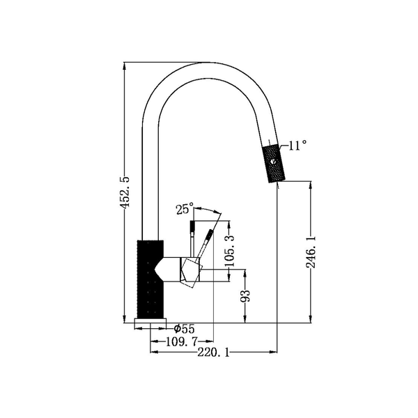 Nero Opal Pull Out Sink Mixer with Veggie Spray - Graphite