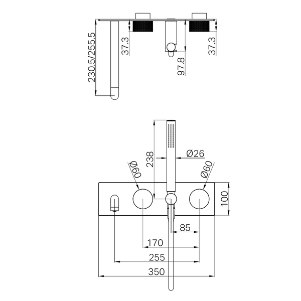 Nero Opal Progressive Shower System With Spout 230Mm Trim Kits Only Brushed Bronze