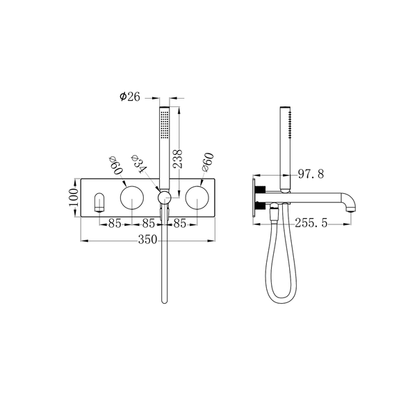 Nero Opal Progressive Shower System With Spout 250Mm Trim Kits Only Graphite