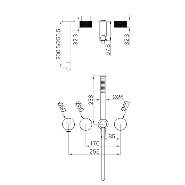 Nero Opal Progressive Shower System Separate Plate & Spout 230Mm Trim Kits Only Graphite