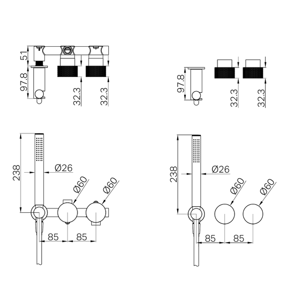 Opal Progressive Nero Shower System Separate Plate - Graphite