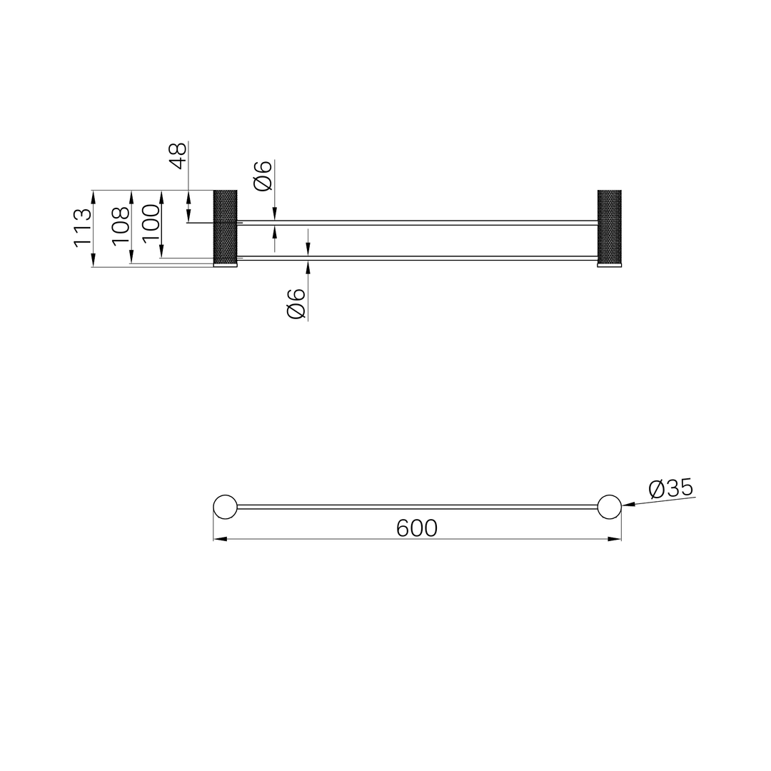 Nero Opal Double Towel Rail 600mm Graphite
