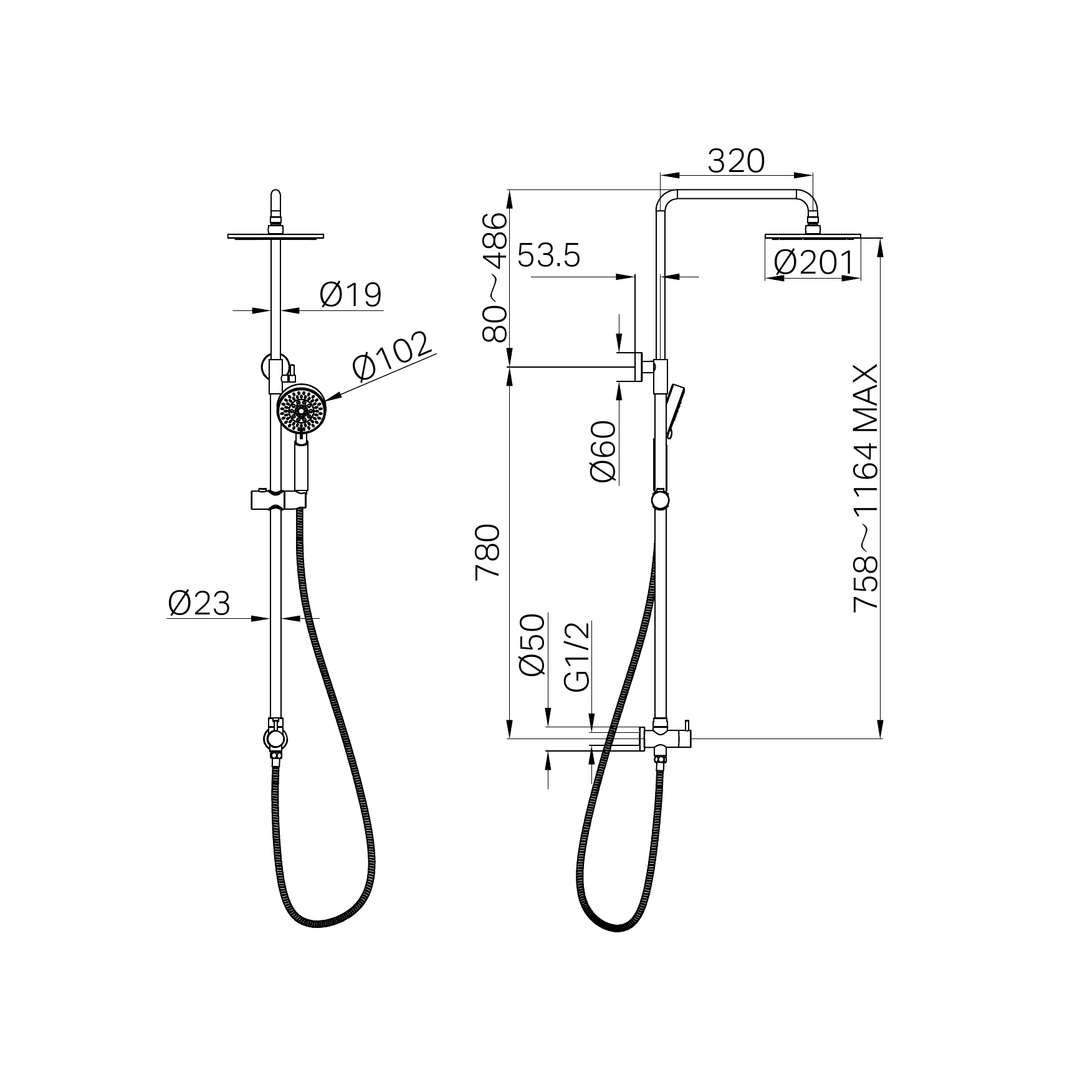 Nero Nova Round Shower Set Bottom Inlet - Chrome