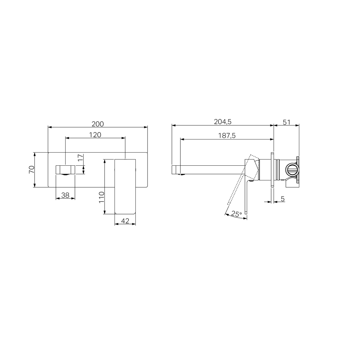 Nero Celia Wall Basin/Bath Mixer Brushed Nickel