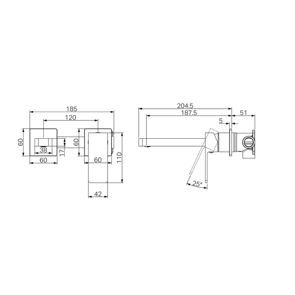 Nero Celia Wall Basin/Bath Mixer Separate Back Plate Brushed Nickel