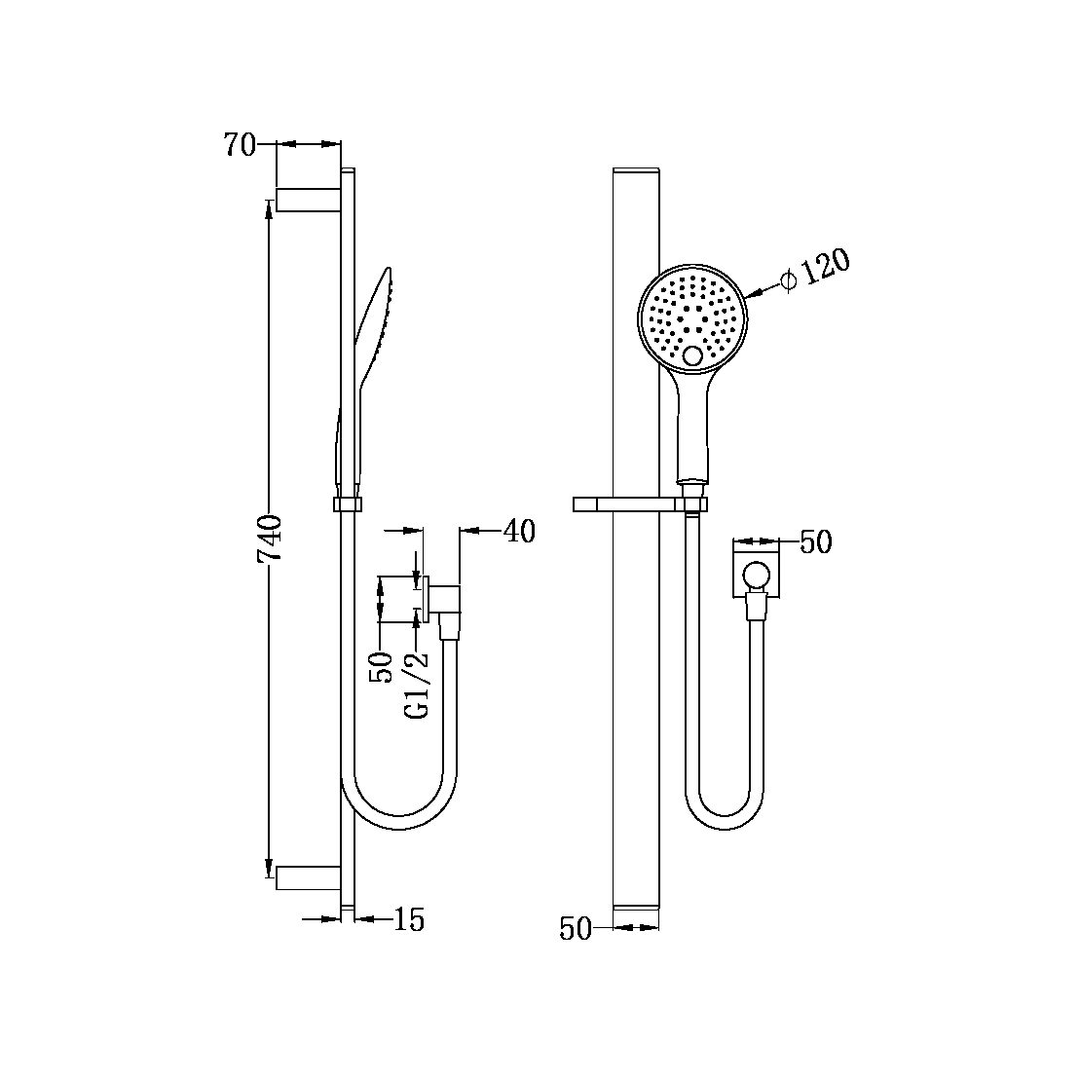 Nero Rain 3 Function Rail Shower - Chrome