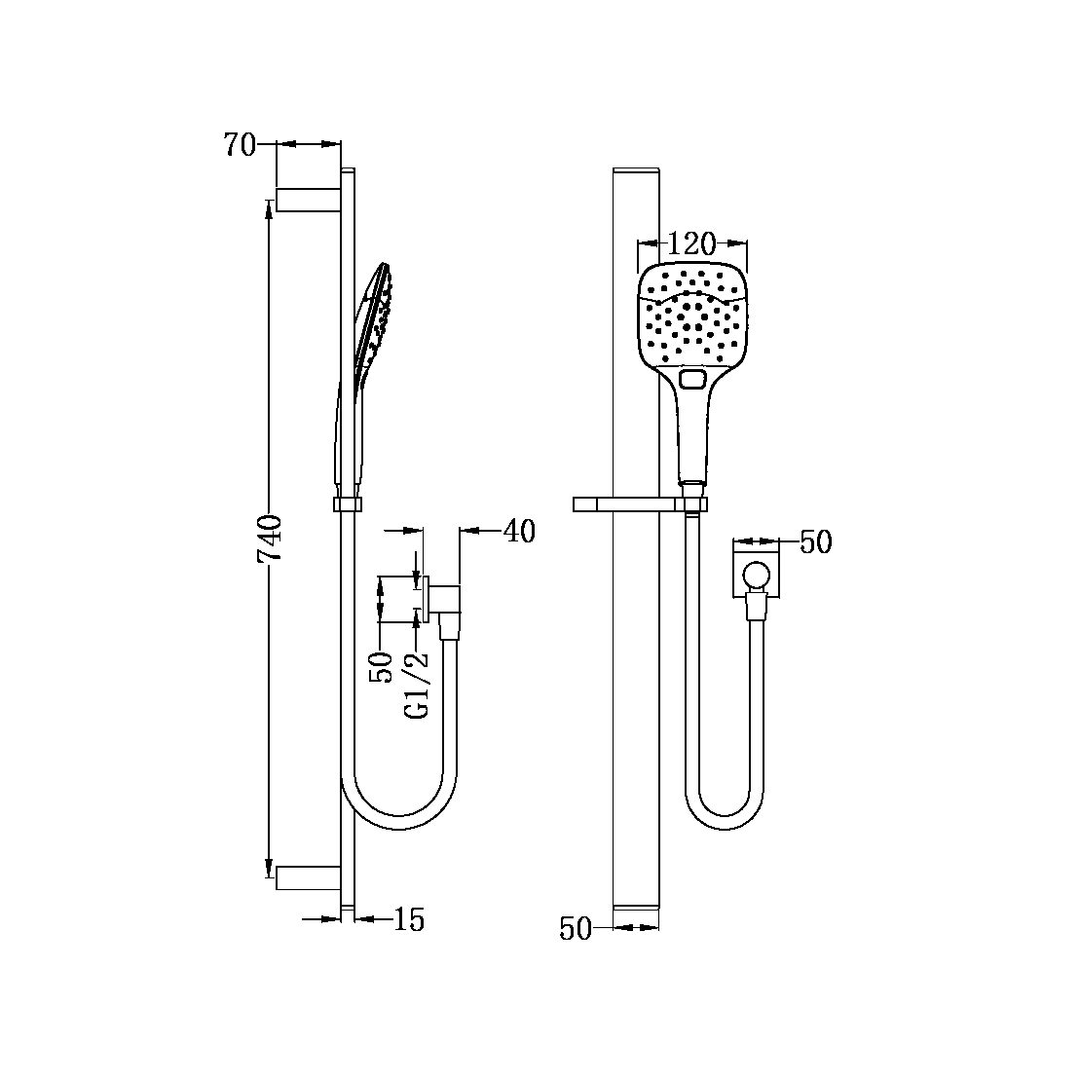 Nero Rain 3 Function Rail Shower - Matt Black