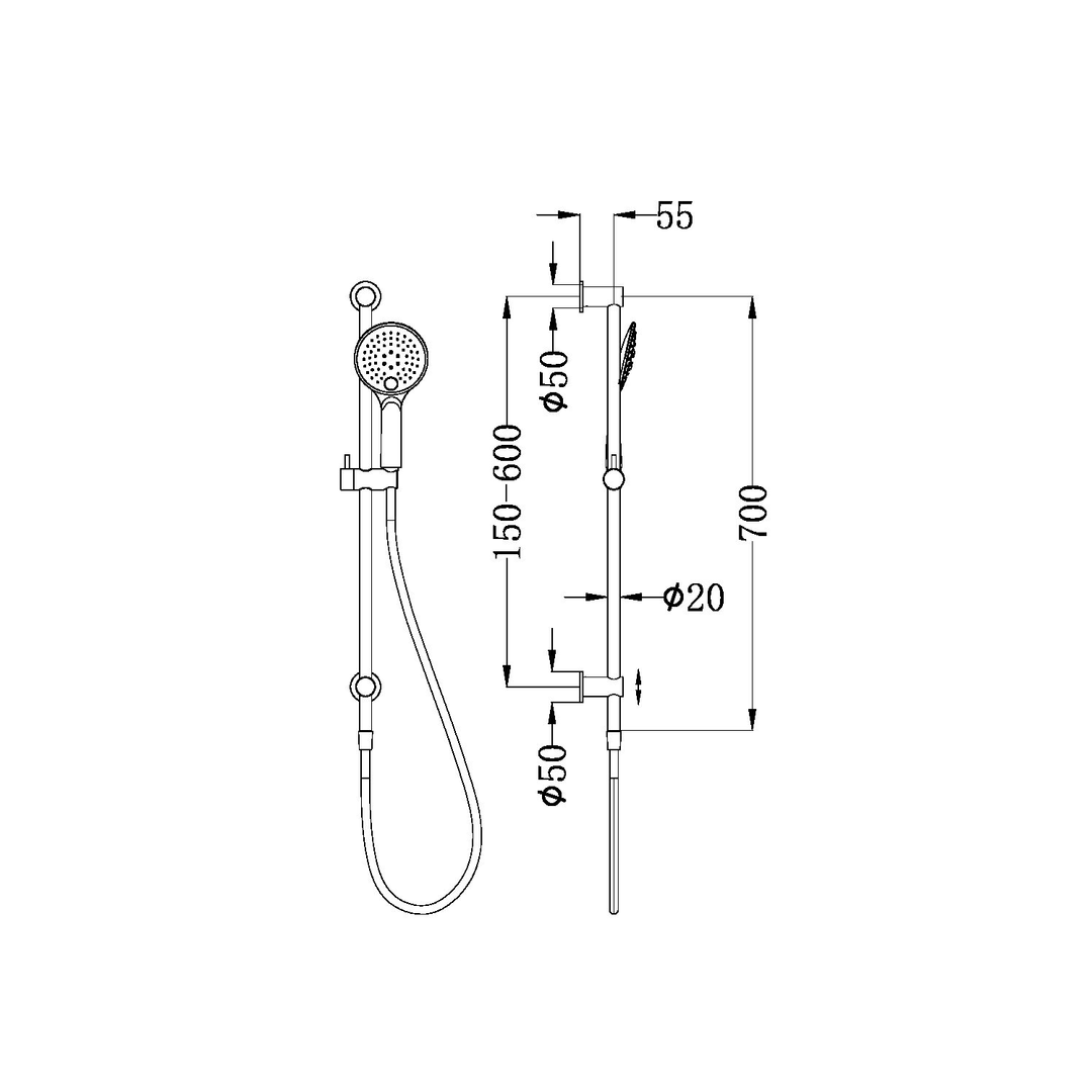 Nero Dolce 3 Function Rail Shower - Gun Metal Grey