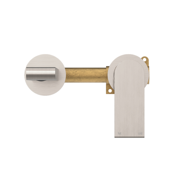 Nero Bianca Wall Basin Mixer With Separate Back Plate Brushed Nickel