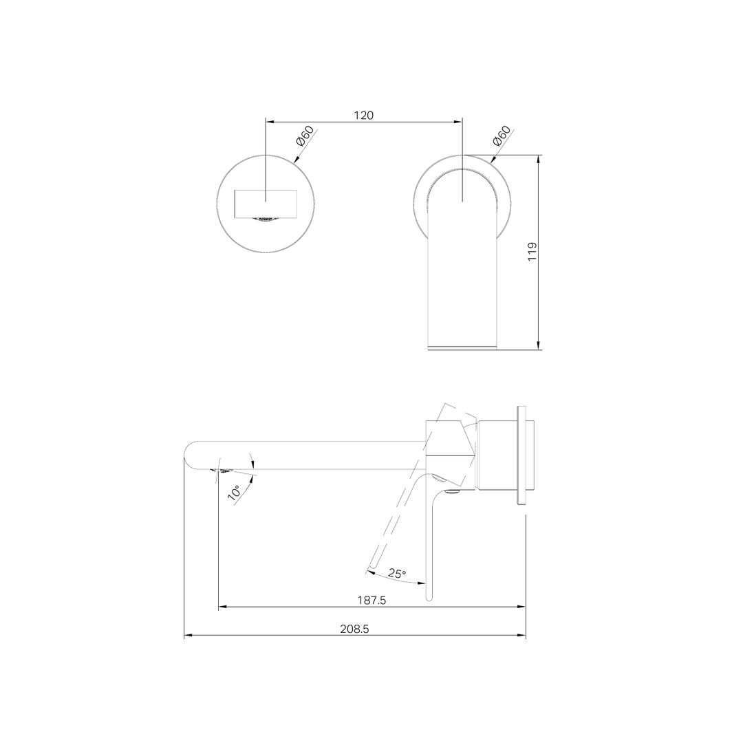 Nero Bianca Wall Basin/Bath Mixer Separate Back Plate 187Mm Trim Kits Only Brushed Bronze