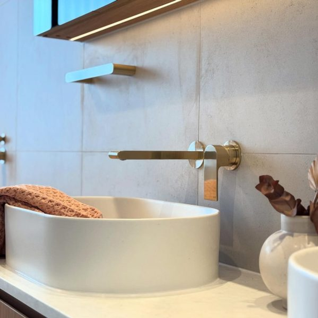 Nero Bianca Wall Basin Mixer Separate Back Plate Brushed Gold