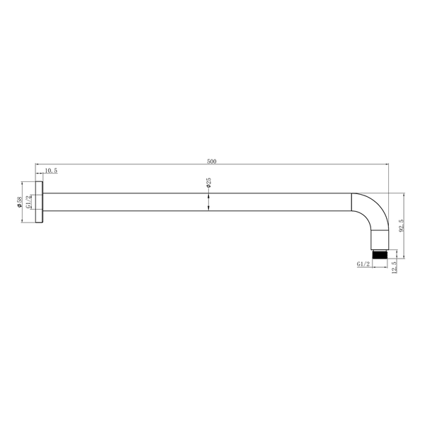 Nero Round Shower Arm 500Mm Length Brushed Nickel