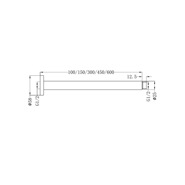 Nero Round Ceiling Arm 600Mm Length Chrome