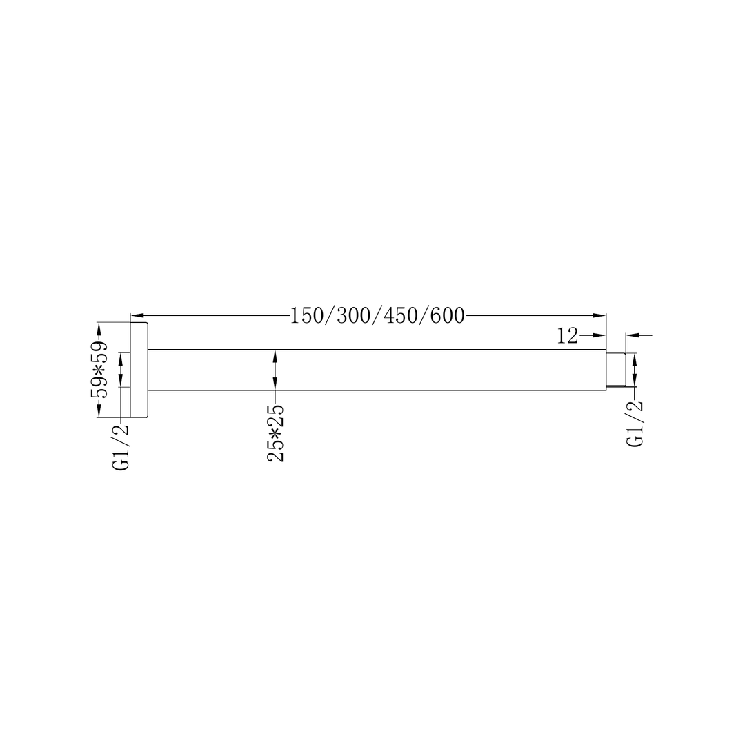 Nero Square Ceiling Arm 300Mm Length Gun Metal