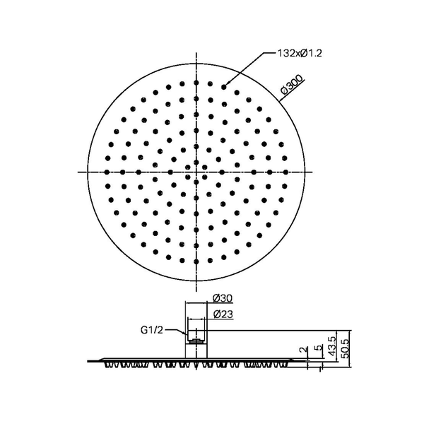 Nero Zen Stainless Steel 300Mm Round Shower Head Brushed Gold