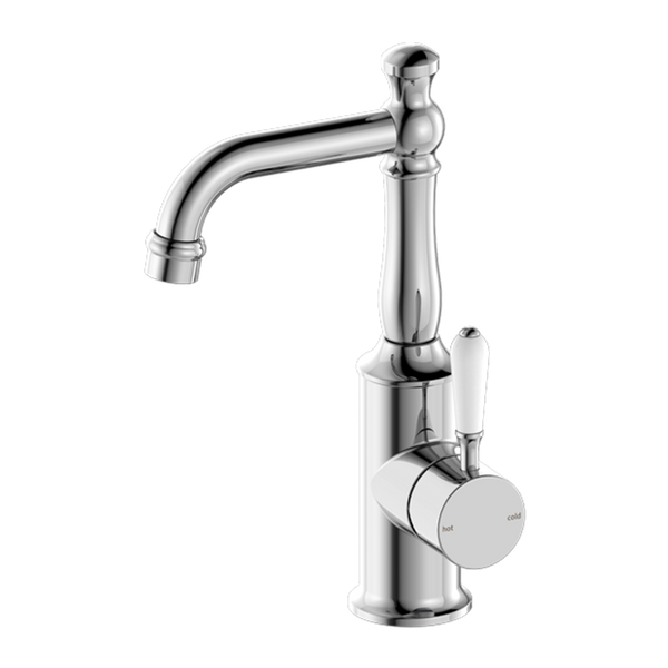 Nero York Basin Mixer With White Porcelain Handle Chrome