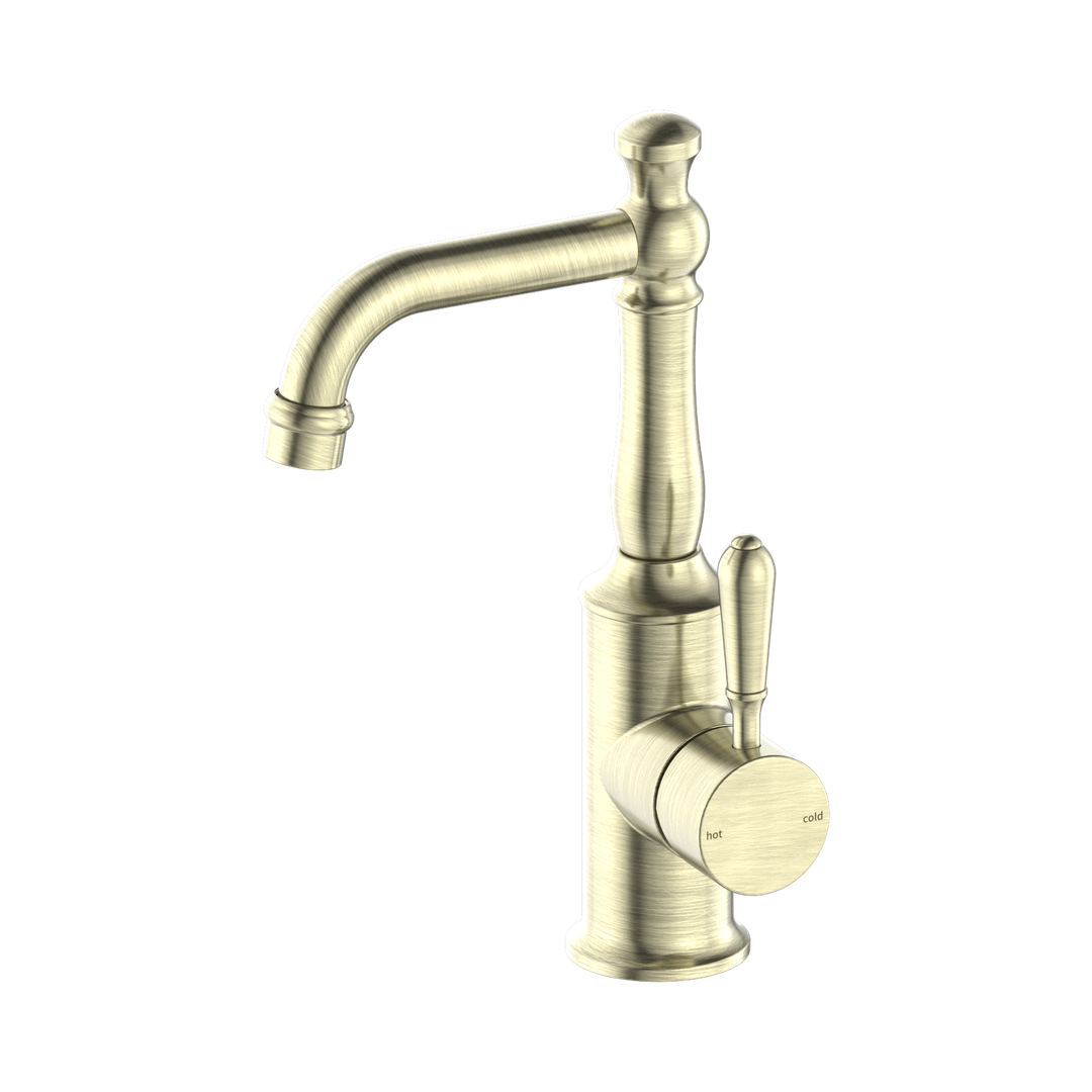Nero York Basin Mixer With Metal Lever Aged Brass