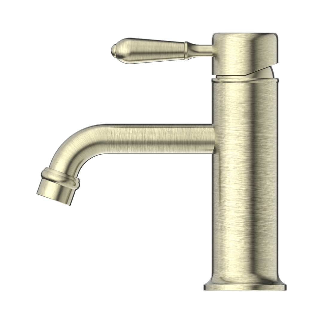 NERO YORK STRAIGHT BASIN MIXER WITH METAL LEVER AGED BRASS