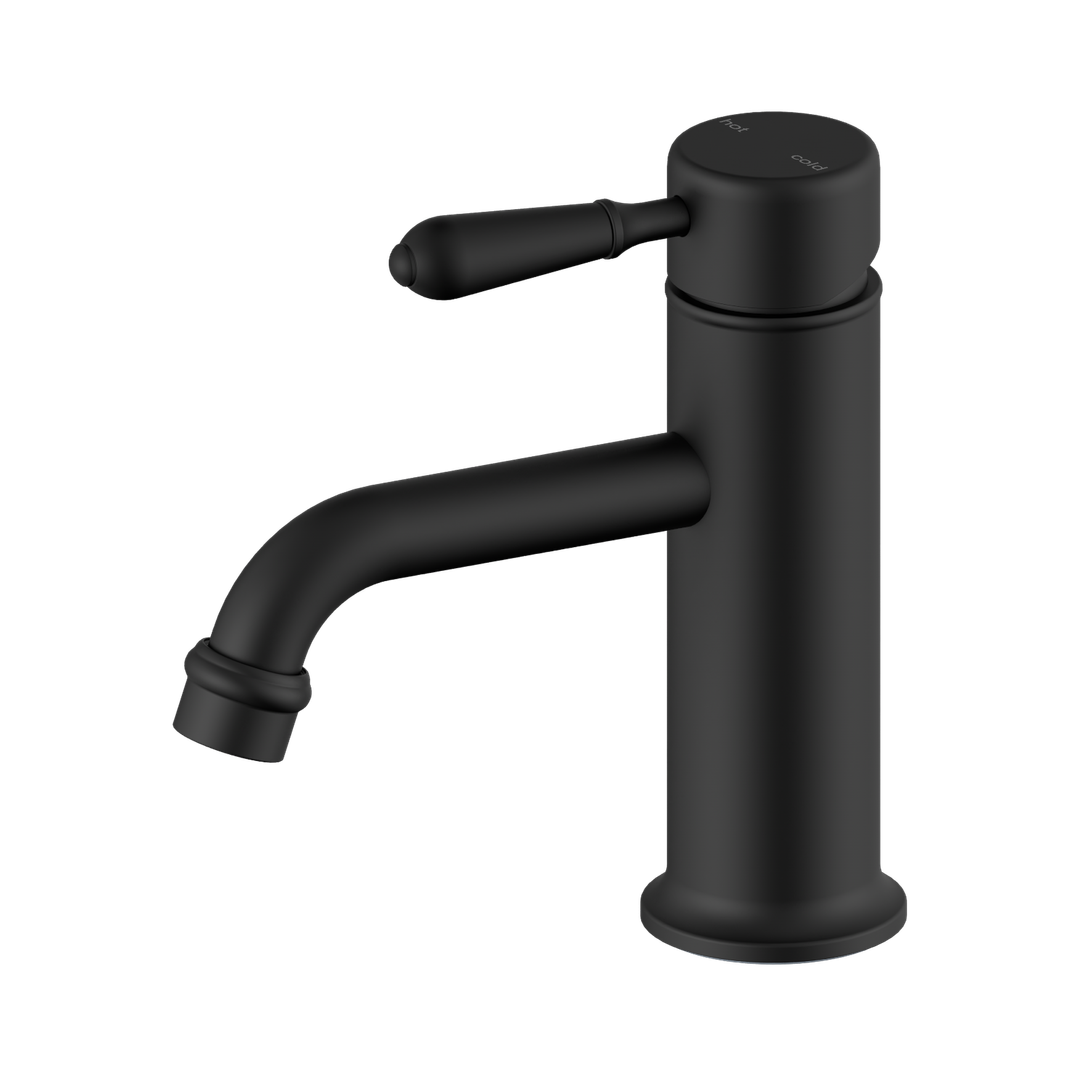 Nero York Straight Basin Mixer With Metal Lever Matte Black