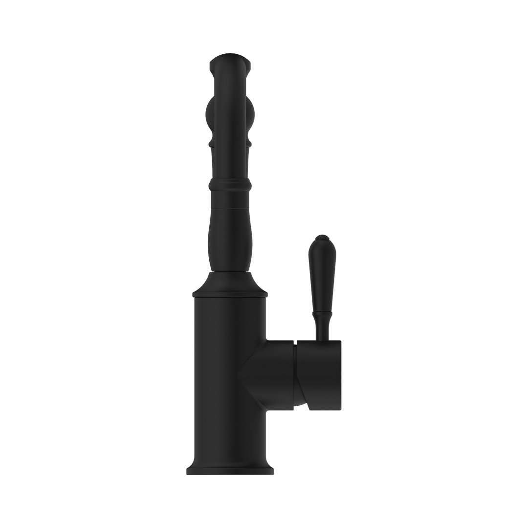 NERO YORK BASIN MIXER HOOK SPOUT WITH METAL LEVER MATTE BLACK