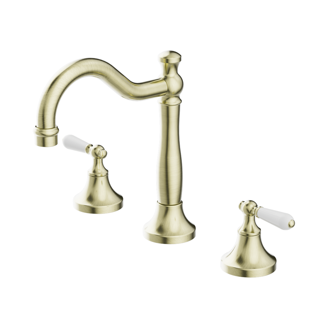 Nero York Basin Set With White Porcelain Lever Aged Brass