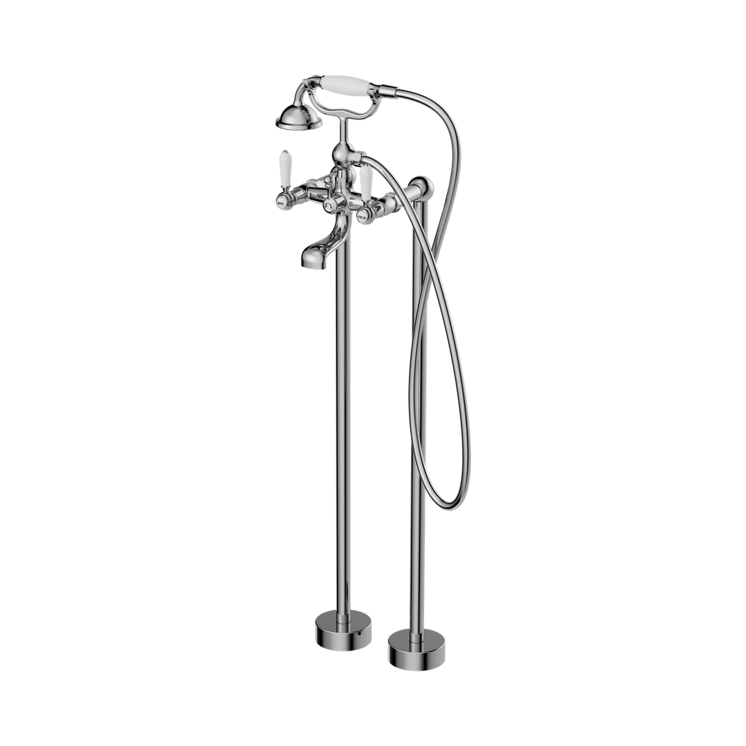 Nero York Freestanding Bath Set With White Porcelain Hand Shower Chrome
