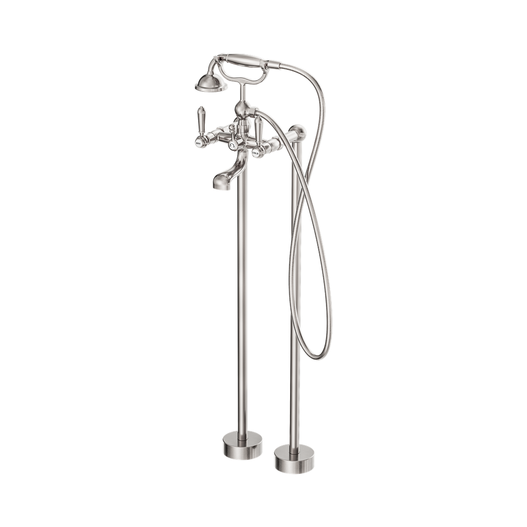 Nero York Freestanding Bath Set With Metal Hand Shower Brushed Nickel