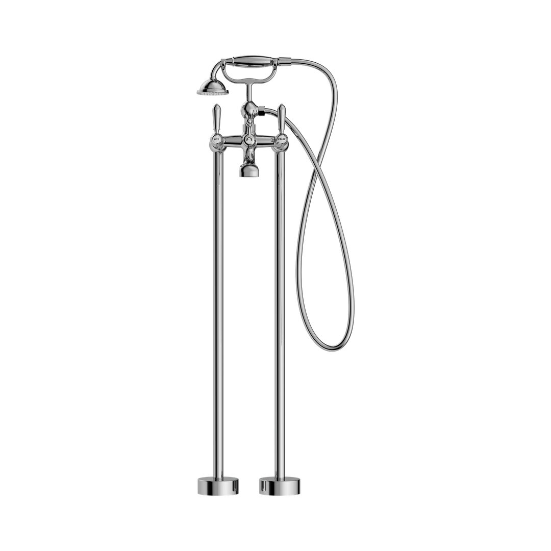 Nero York Freestanding Bath Mixer With Metal Hand Shower Chrome