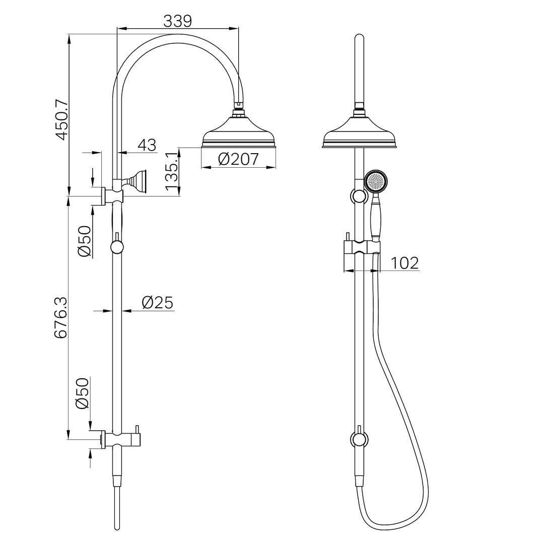 Nero York Twin Shower With Metal Hand Shower Aged Brass