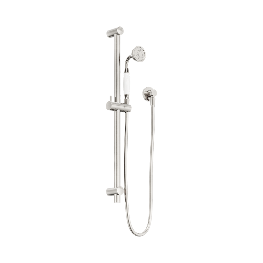 York Nero Shower Rail With White Porcelain Hand Nero Shower - Brushed Nickel